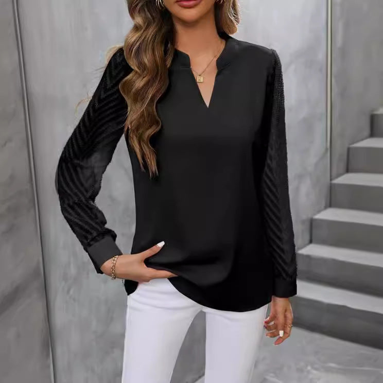 Women’s V-Neck Blouse with Long Chiffon Sleeves