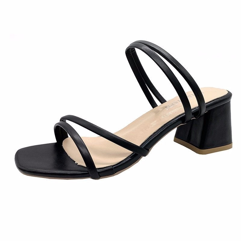 Women's High Heel Sandals with Square Toe and Block Heel