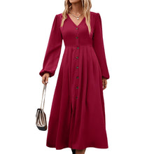 Load image into Gallery viewer, Women&#39;s Long Sleeve High Waist Dress with Buttons in 12 Colors S-5XL - Wazzi&#39;s Wear
