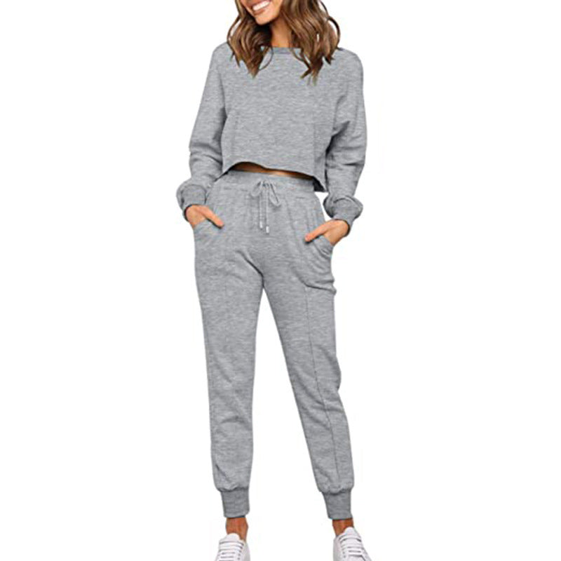 Women's Long Sleeve Cropped Sweatshirt with Sweatpants Sports Set