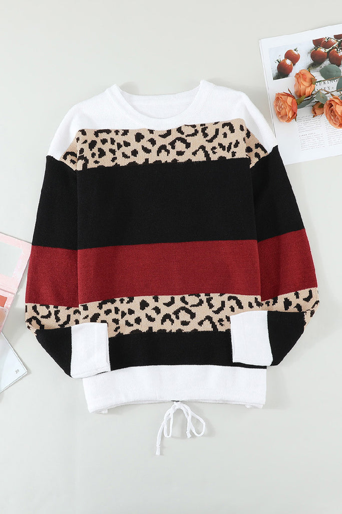 Women’s Leopard Print Colorblock Long Sleeve Sweater in 3 Colors Sizes 4-20 - Wazzi's Wear