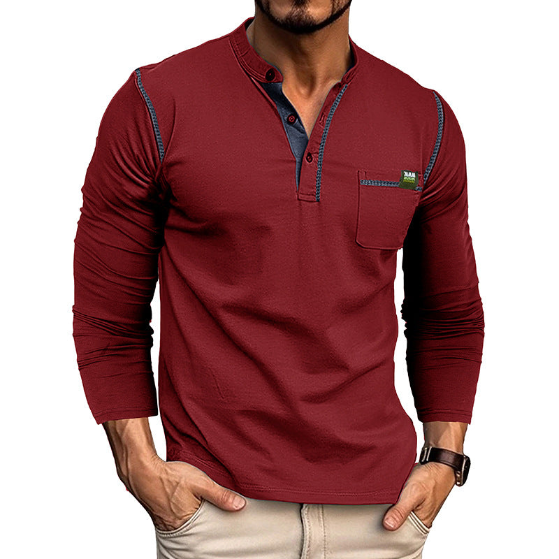 Men's Long Sleeve Top with Button Neckline and Pocket in 6 Colors S-XXL - Wazzi's Wear