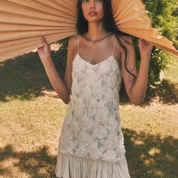 Three-dimensional Flower Patchwork Strap Dress For Women