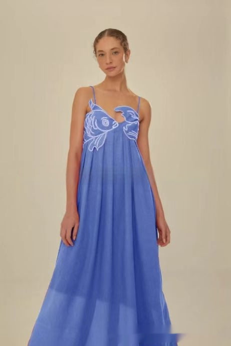 Red Fish-shaped Top Extra Long Dress Backless Slip Dress