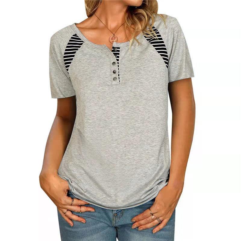 Women’s Round Neck Short Sleeve Top with Stripes