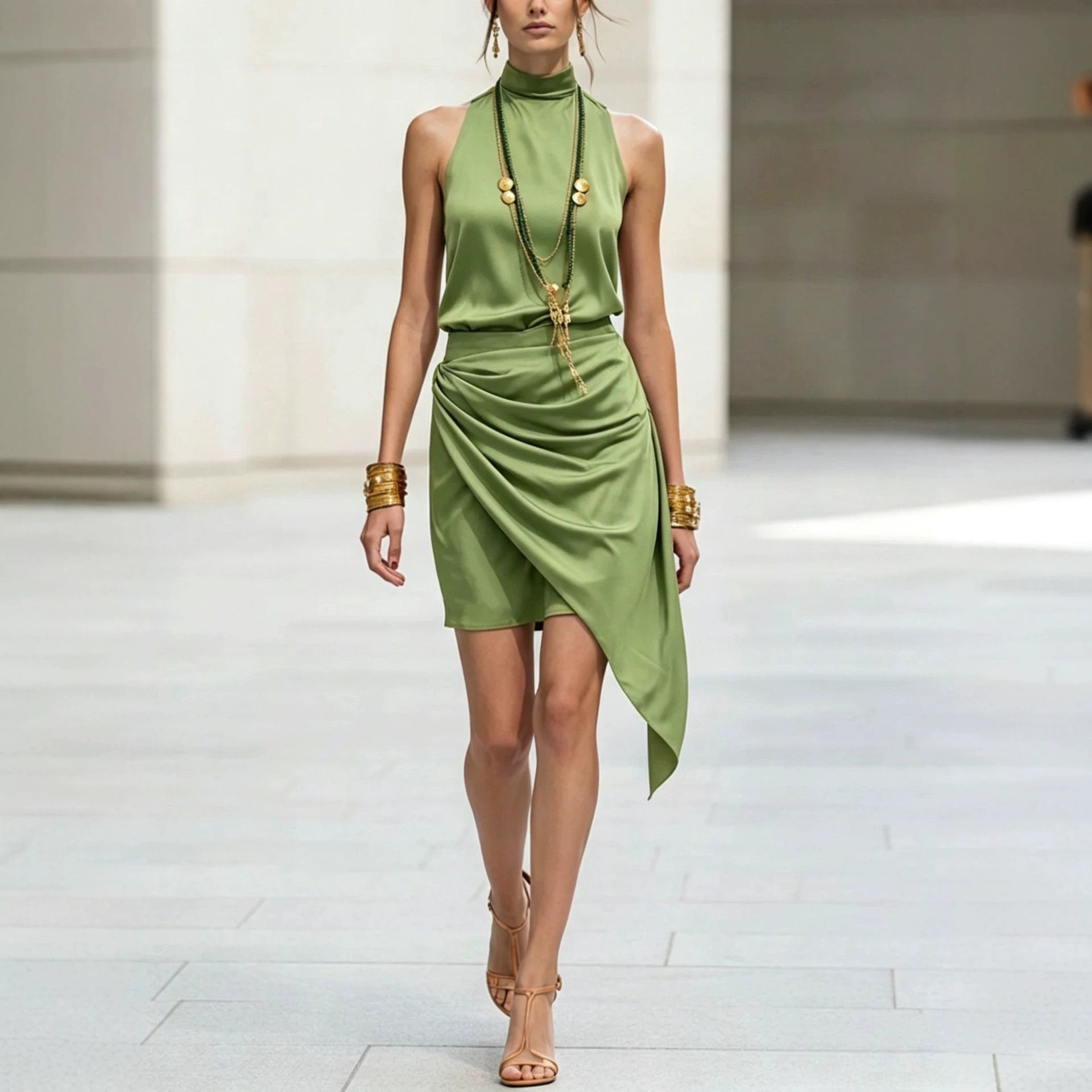 Sleeveless Double-layer Asymmetrical Hem Mini Skirt