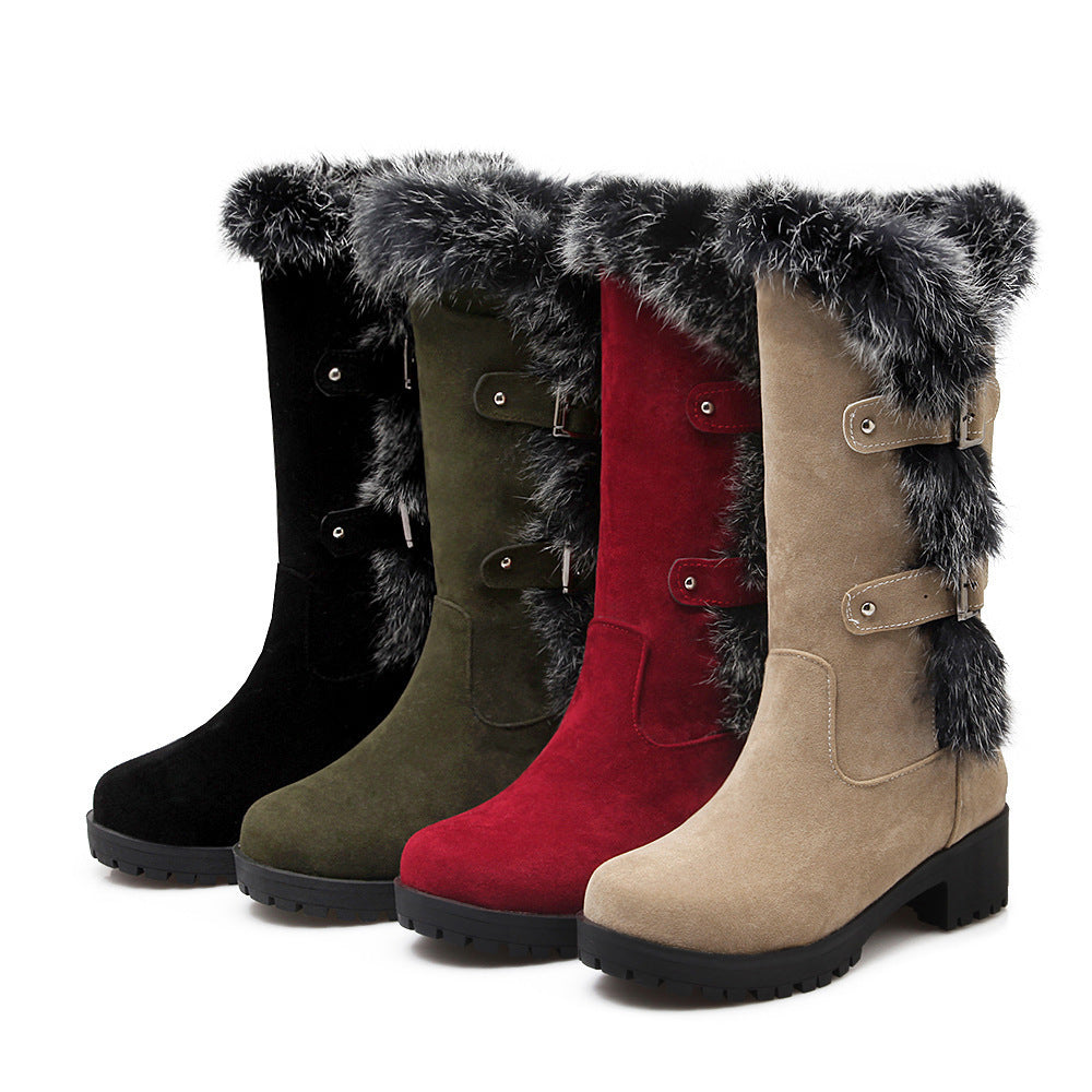 Women’s Suede Low Heel Snow Boots with Fur