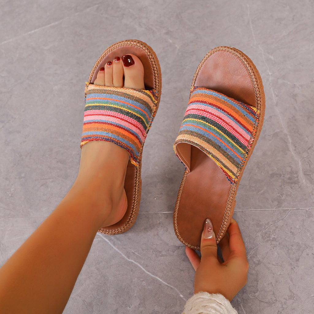 Women's Striped Canvas Flat Slip-On Sandals in 2 Colors - Wazzi's Wear