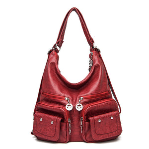 Women's Soft Leather Shoulder Bag with Multiple Compartments in 4 Colors - Wazzi's Wear
