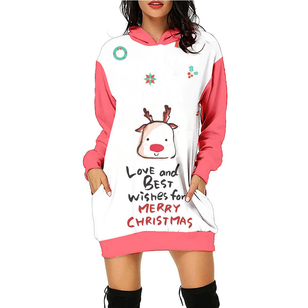 Women's Fashion Casual Printing Christmas Holiday Party Sweater Dress