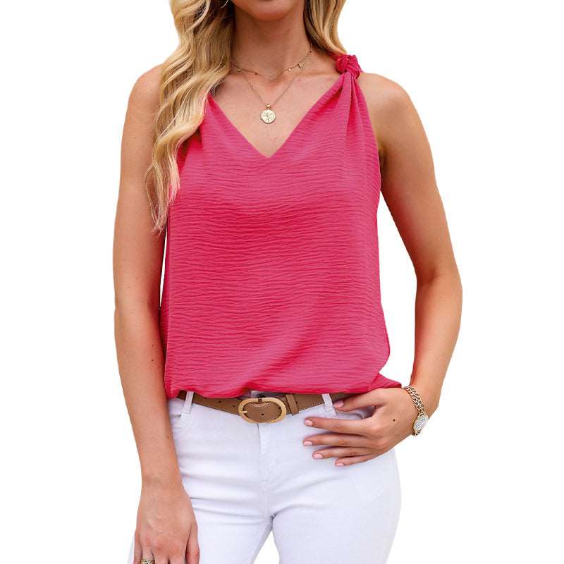 Women’s V-Neck Tank Top with Knotted Shoulder Strap