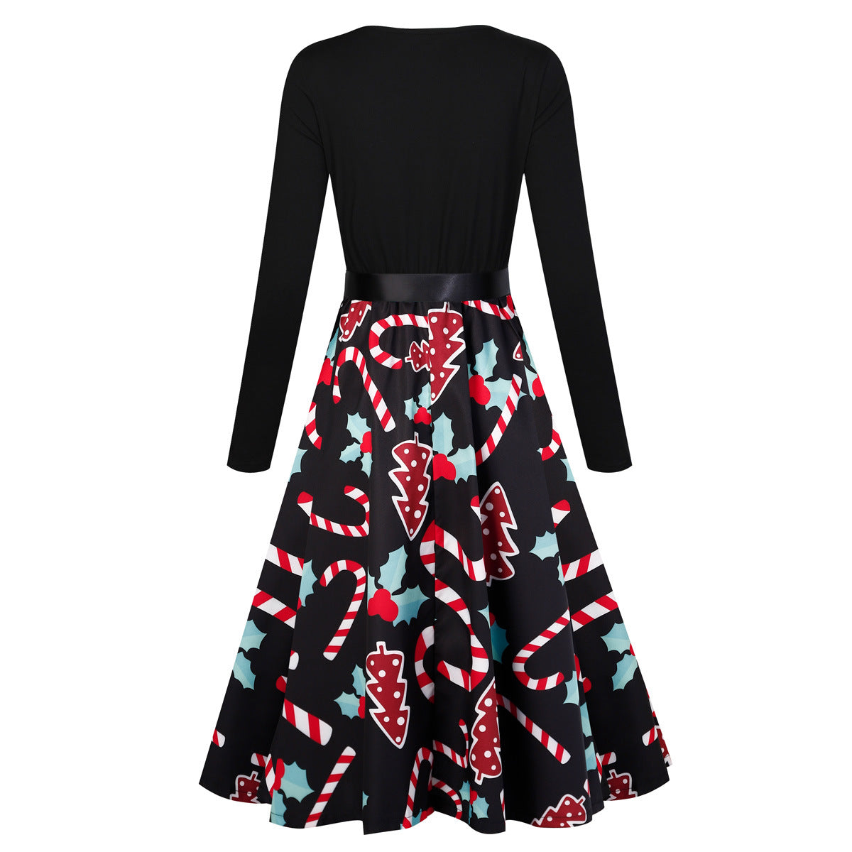 Fashionable Christmas Style Contrast Stitching Lace Dress