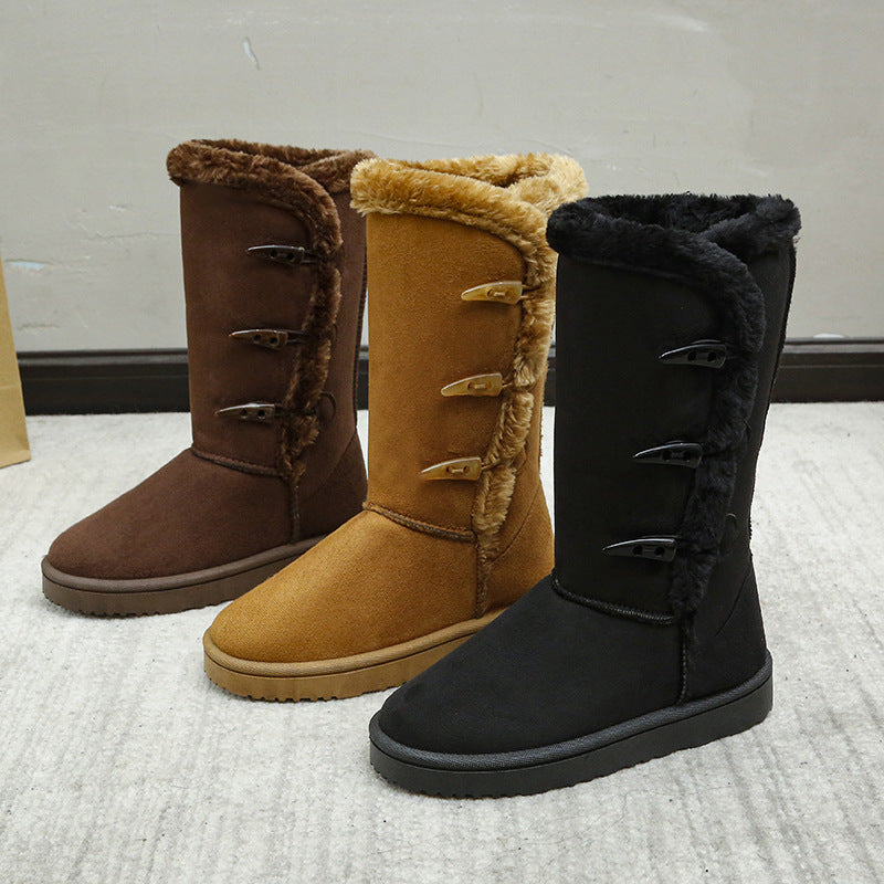 Women’s Plush Suede Snow Boots with Flat Heel in 3 Colors - Wazzi's Wear