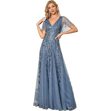 Load image into Gallery viewer, Women&#39;s V-Neck Lace Sleeve Grad Evening Dress in 8 Colors Sizes 2-20W - Wazzi&#39;s Wear