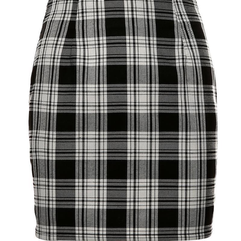 Women's New Style High Waist Bag Hip All-match Slim Plaid Skirt