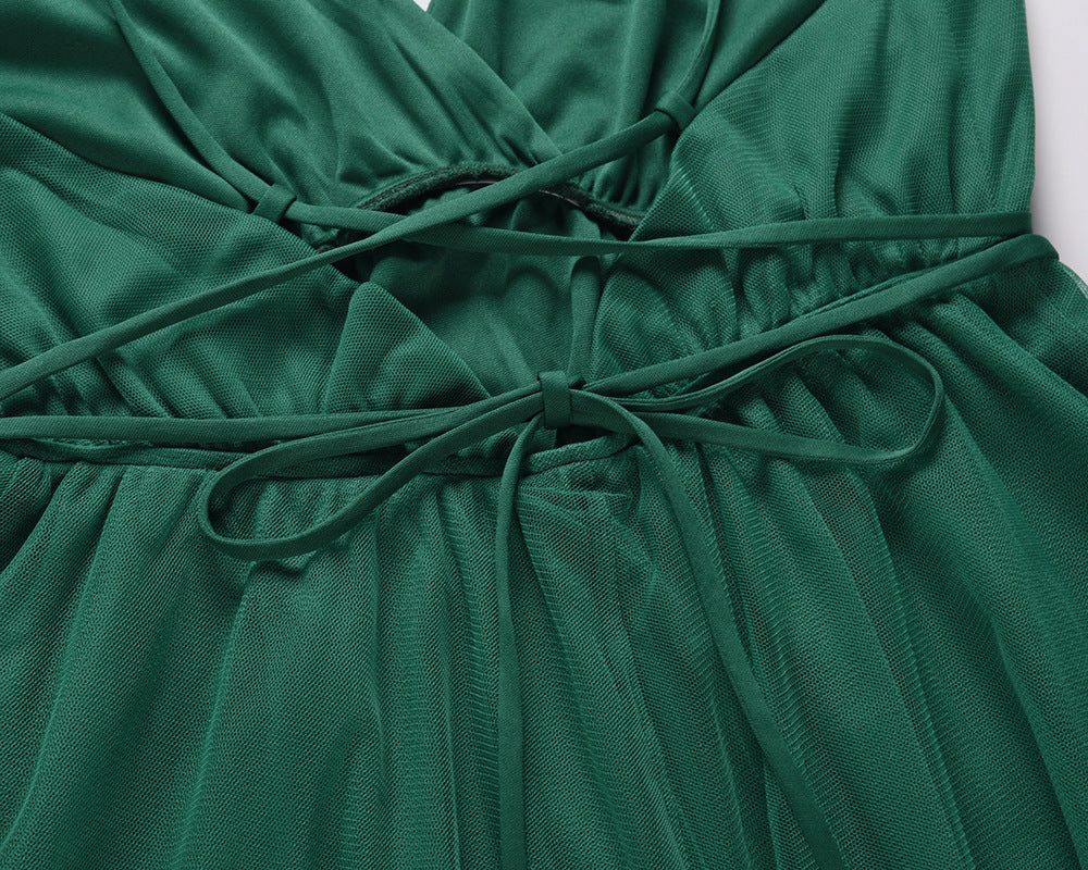 Women’s V-Neck Sleeveless Dress with Gauze Overlay in 4 Colors S-2XL - Wazzi's Wear