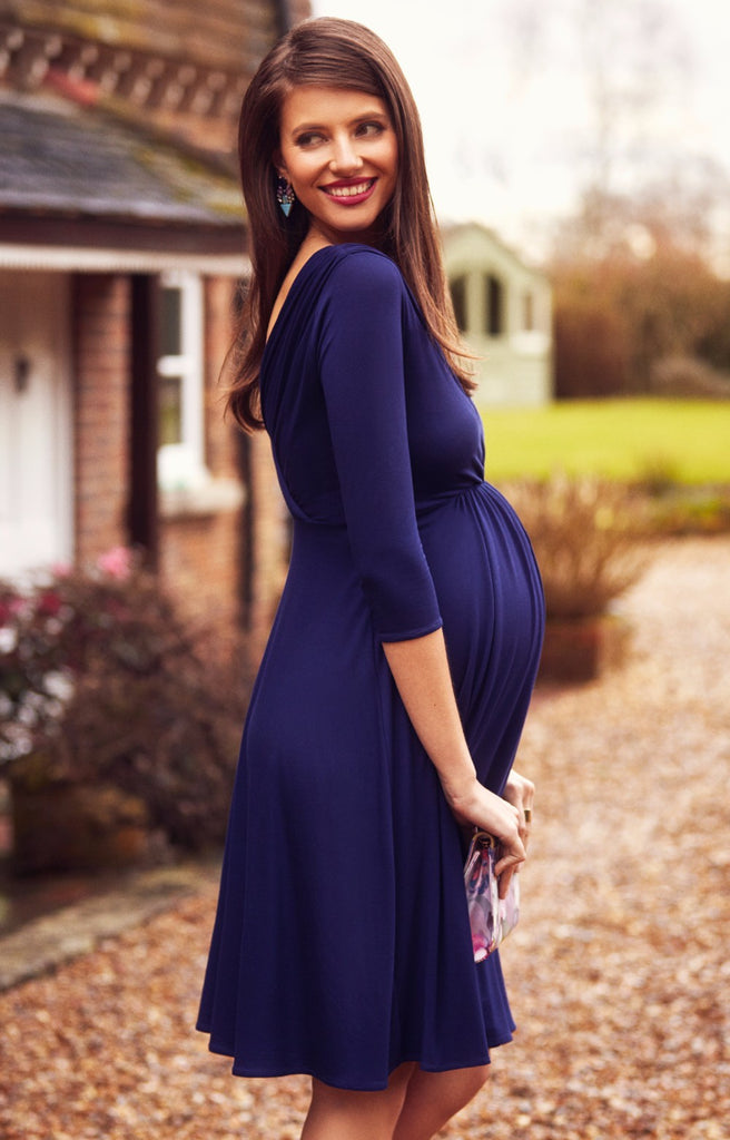 Women’s Pleated V-Neck Maternity Midi Dress in 3 Colors S-2XL - Wazzi's Wear