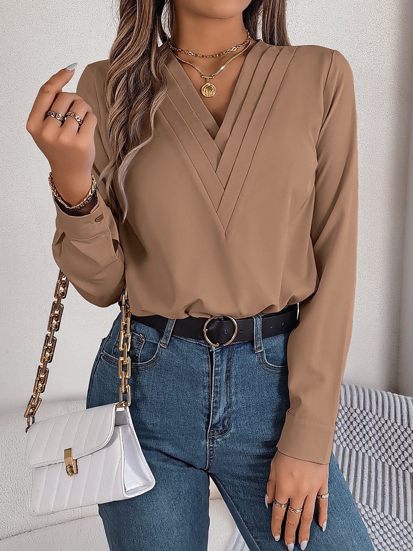 Women’s Elegant V-Neck Long Sleeve Blouse