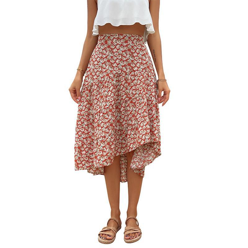 Women’s Floral Skirt with Asymmetric Hem S-XL - Wazzi's Wear