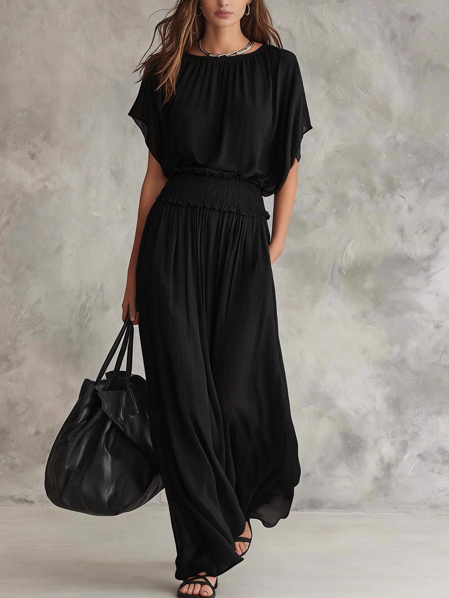 Womens Chiffon Waist-Cinching Ruched Elegant And Sophisticated Long Dress