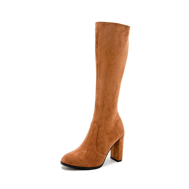 Women’s Suede Chunky Heel Knee High Boots in 2 Colors - Wazzi's Wear