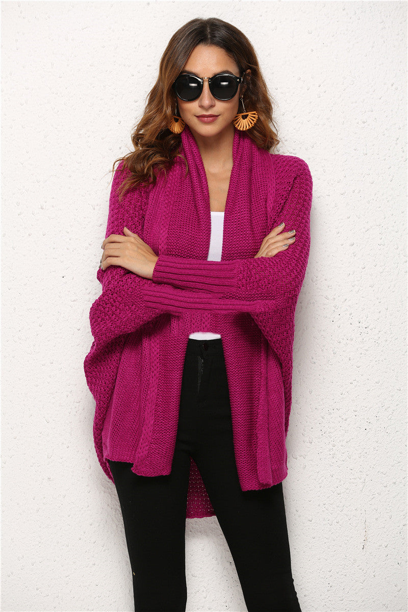 Women's Cardigan with Long Bat Sleeves