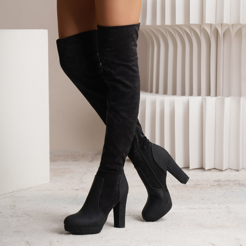 Women’s Suede Over-the-Knee High Heel Boots in 4 Colors - Wazzi's Wear
