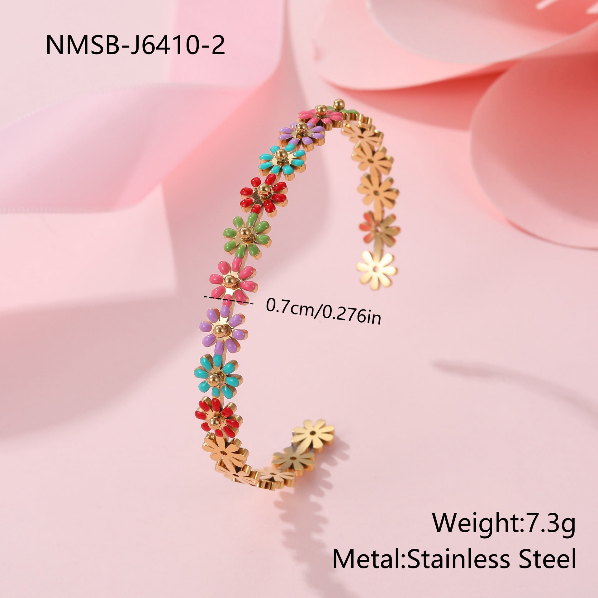 Fashion Ins Oil Dripping Color Flower Stainless Steel Bracelet
