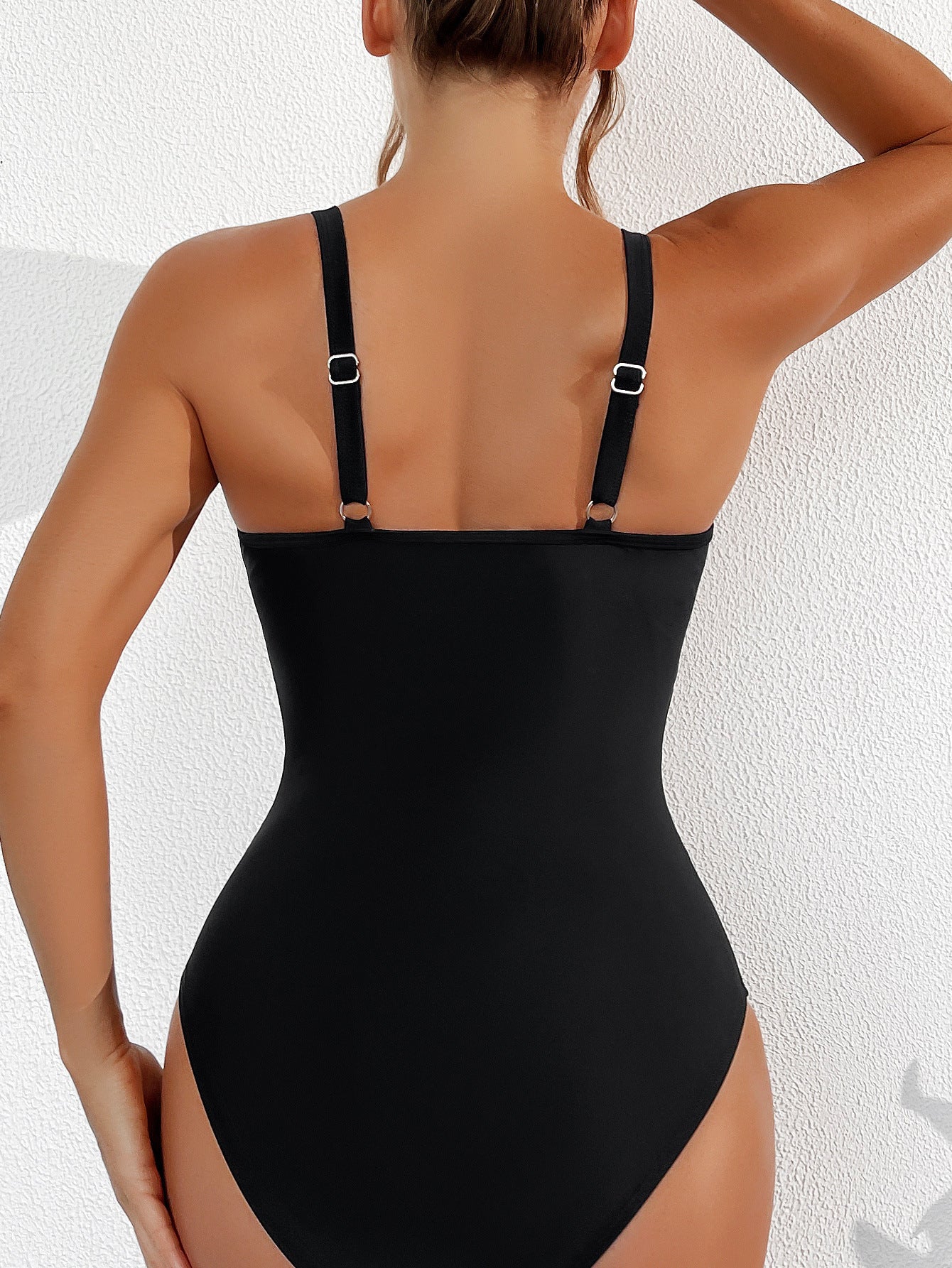 Women’s Black One Piece Swimsuit with Mesh and Adjustable Straps S-XL