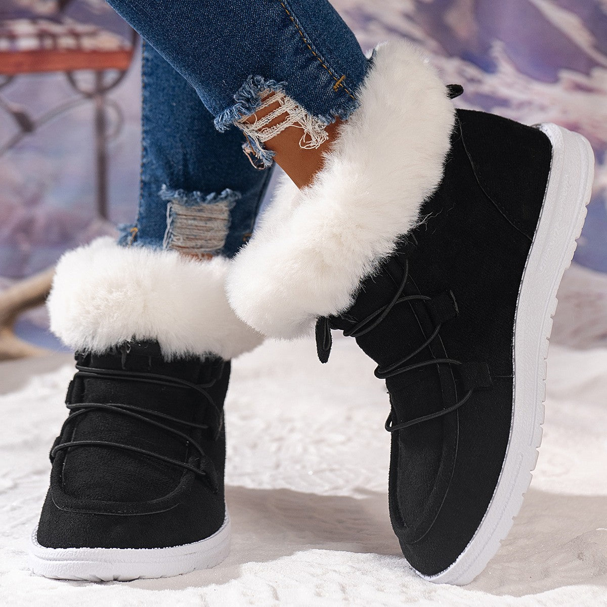 Women’s Suede Fleece Lined Flat Heel Ankle Boots