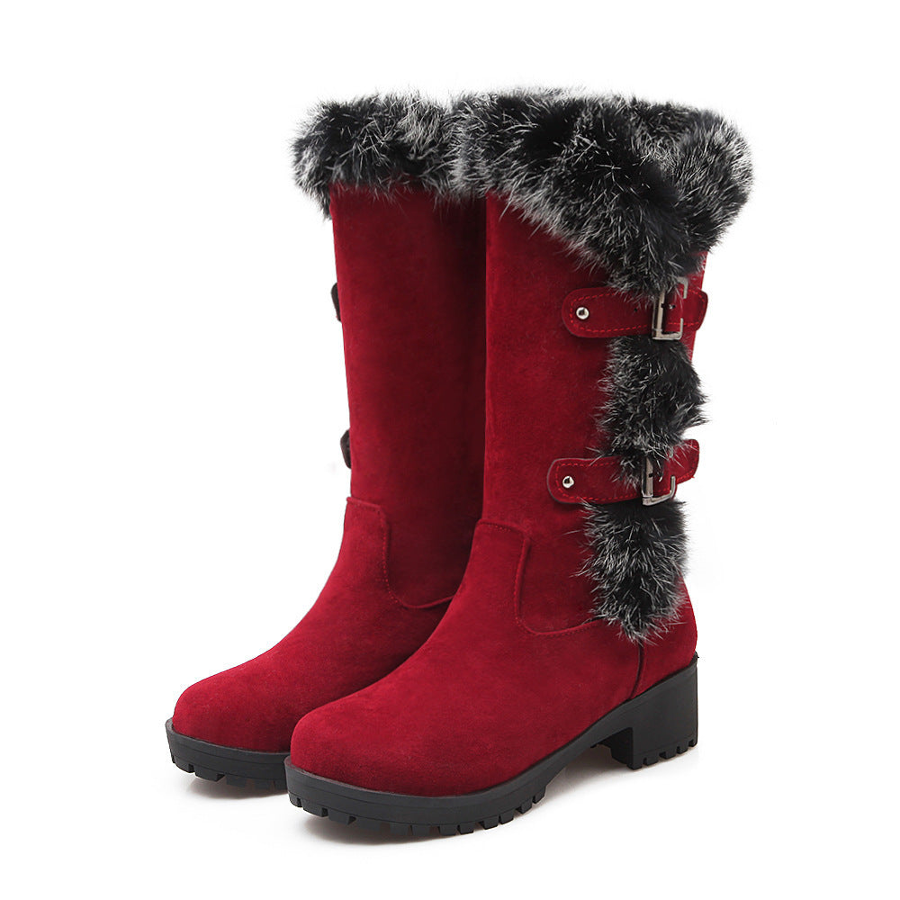 Women’s Suede Low Heel Snow Boots with Fur