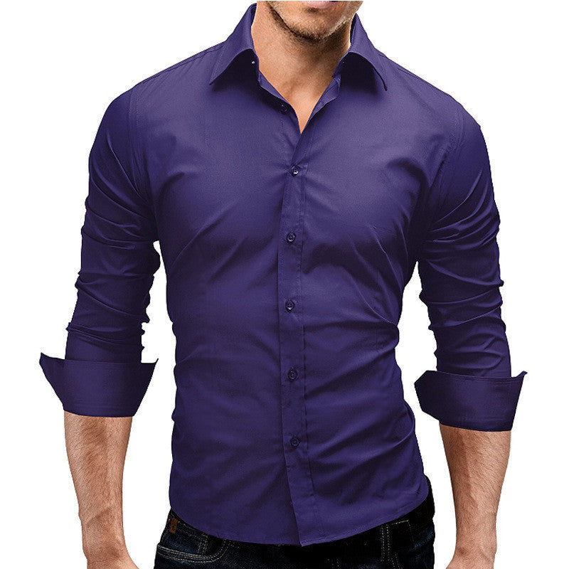 Men's Slim-Fit Long Sleeve Shirt with Collar in 8 Colors M-5XL - Wazzi's Wear