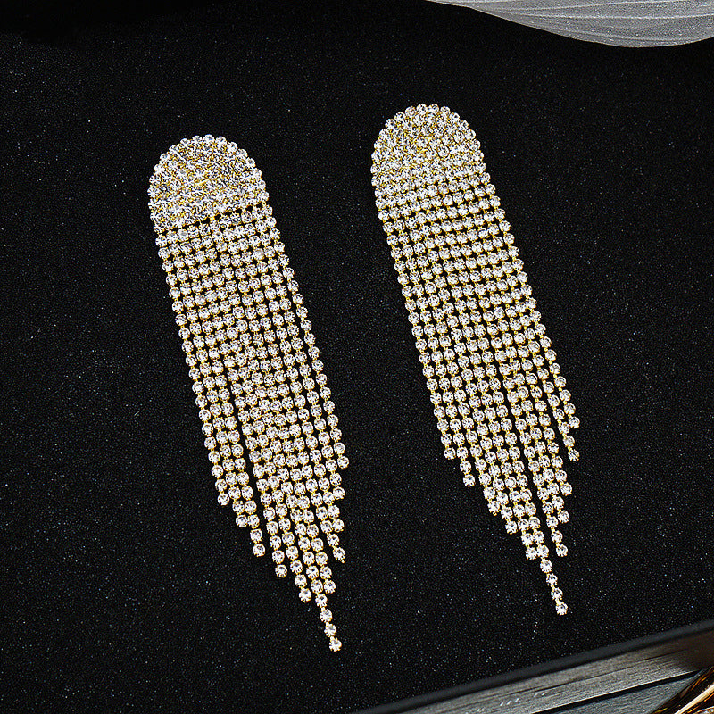 Long Tassel Rhinestone Stud Earrings in 2 Colors - Wazzi's Wear