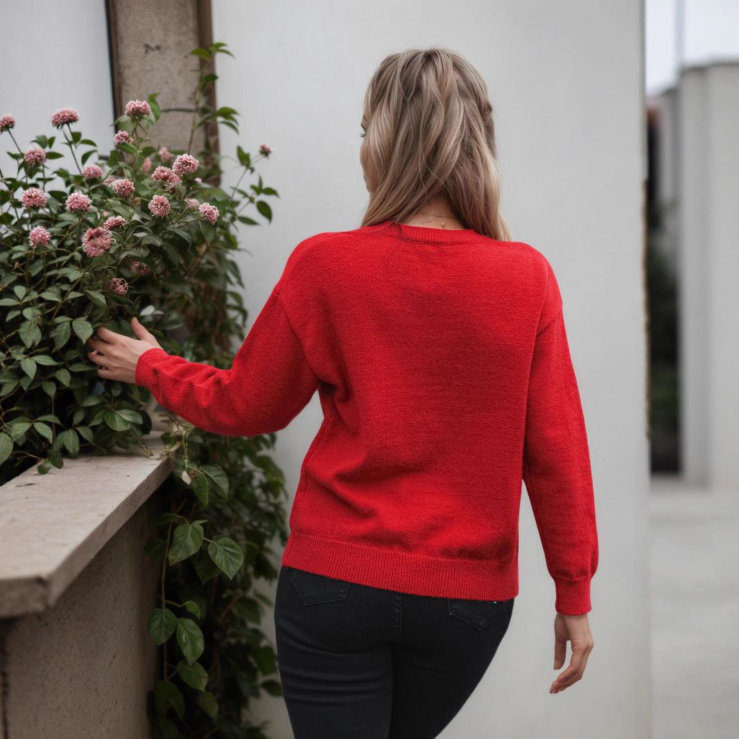 Women's Long-sleeved Knitted Jacquard Solid Color Sweater