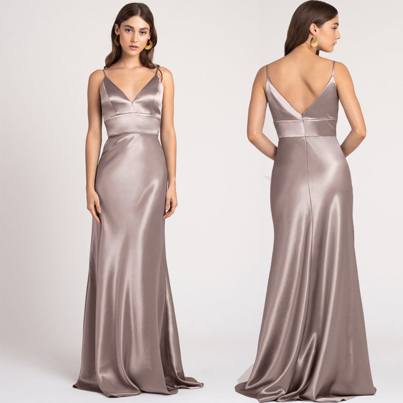 Women’s Satin Sleeveless Bridesmaid Evening Dress in 4 Styles S-L - Wazzi's Wear