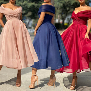 Women’s Elegant Off-the-Shoulder Gown in 3 Colors S-XL - Wazzi's Wear