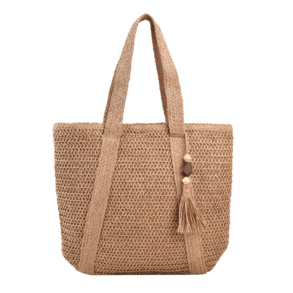 Women’s Large Capacity Straw Beach Tote with Tassel