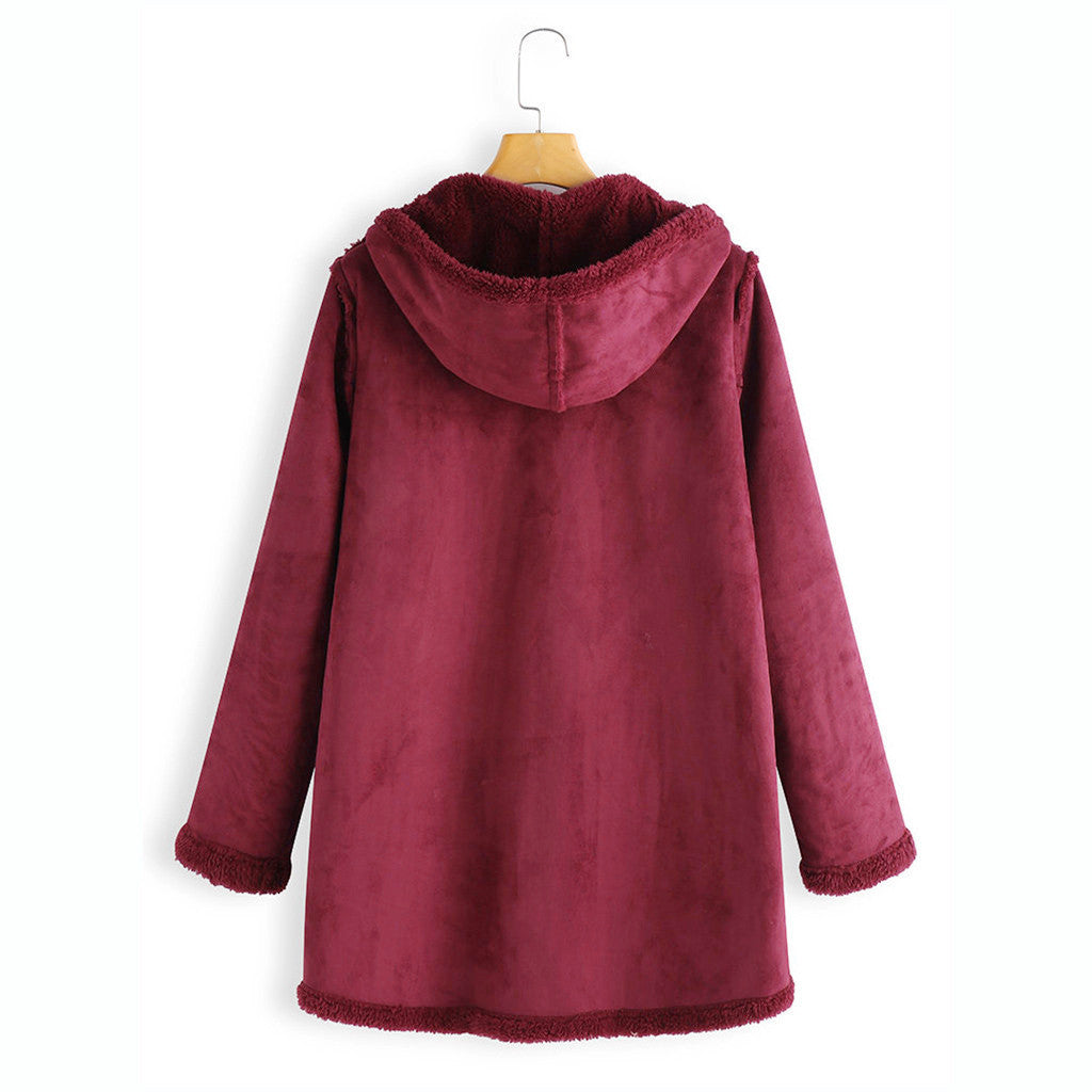 Women’s Plush Hooded Coat with Pockets in 2 Colors M-5XL - Wazzi's Wear