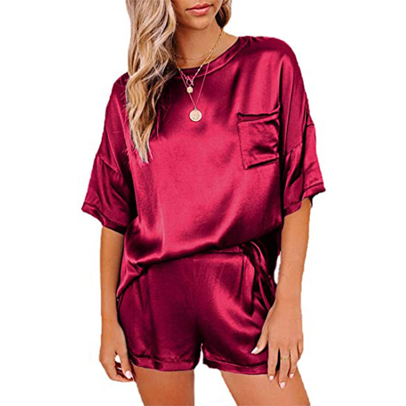 Women’s Silk Short Sleeve Top with Shorts Loungewear Pyjama Set