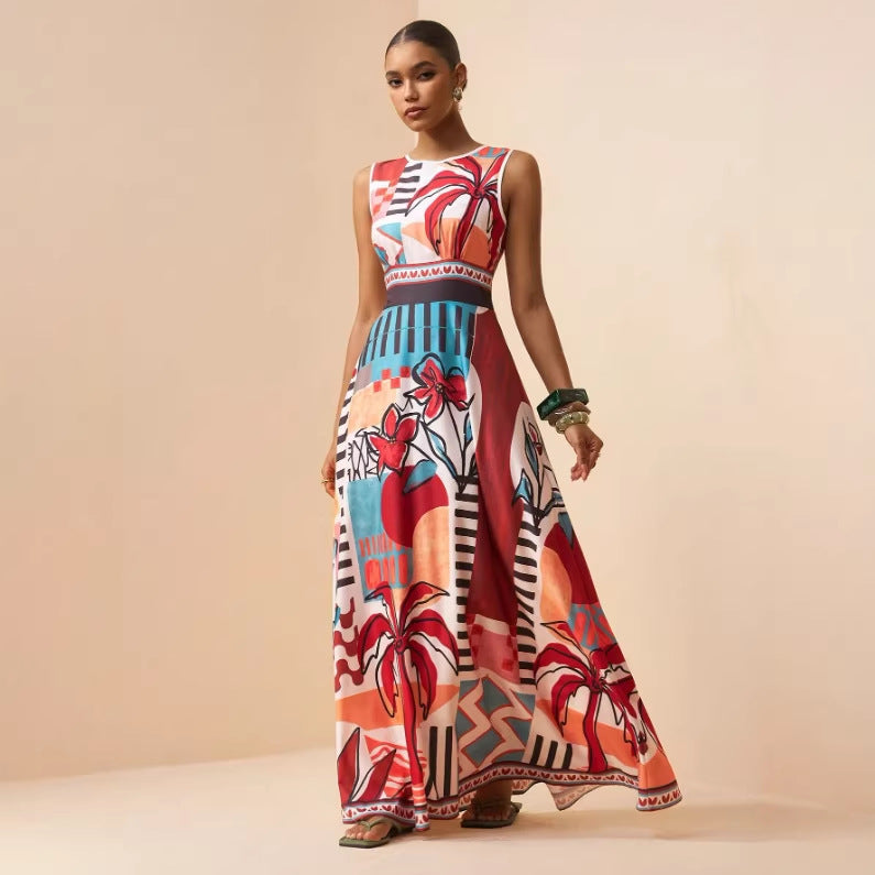 Bohemian-style Tropical Rainforest Print Dress
