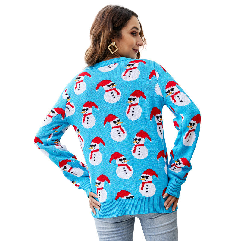 Women's Long Sleeve Cute Snowman Christmas Sweater