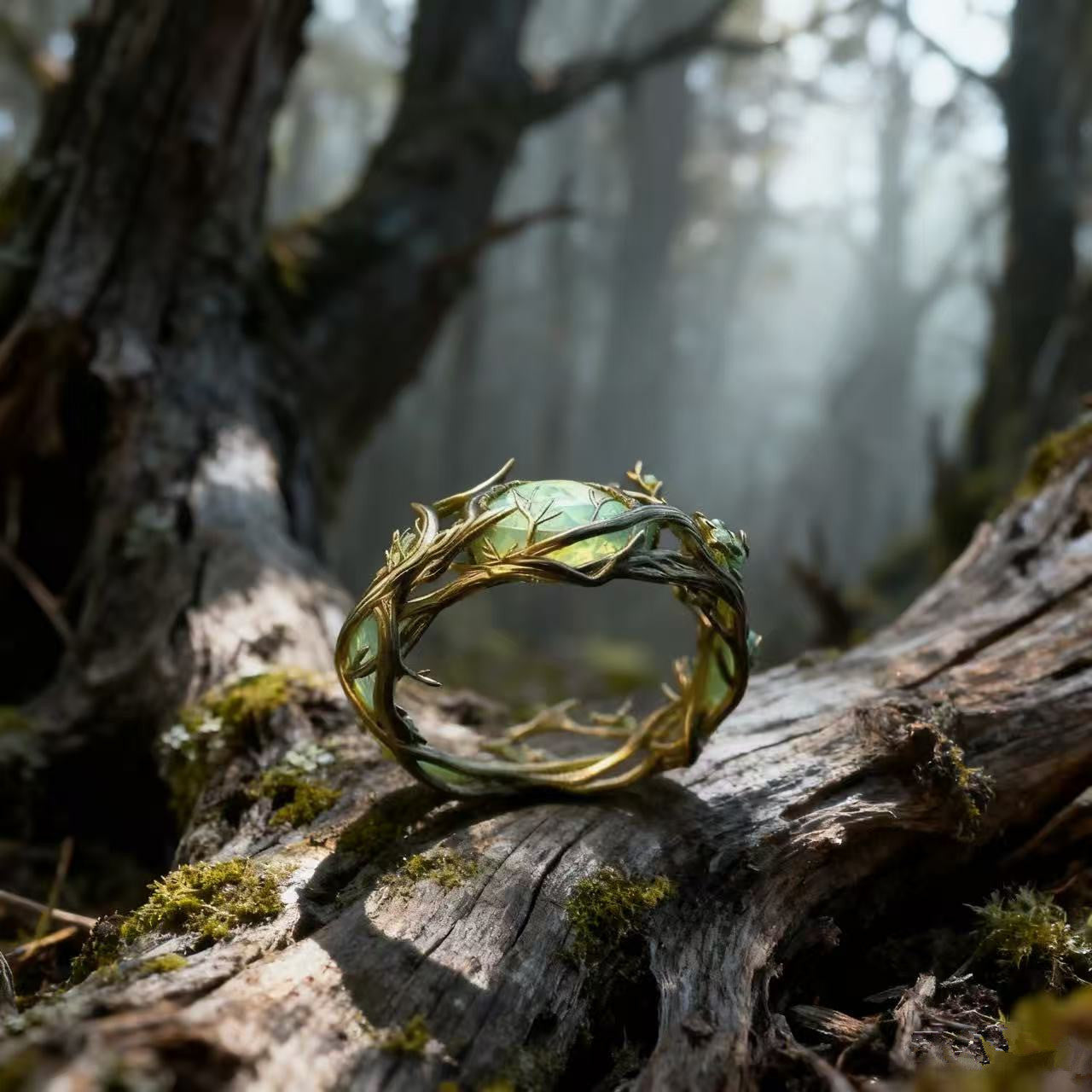 Vintage Personalized Oval Jade Inlaid Malachite Branch & Vine Design Ring For Women