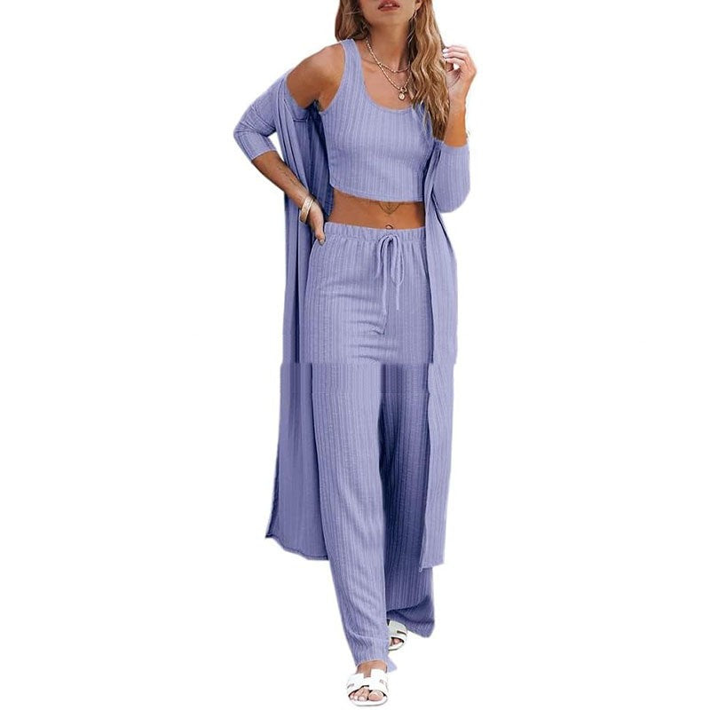 Vest Pants And Robe Three-piece Womens Loungewear Set