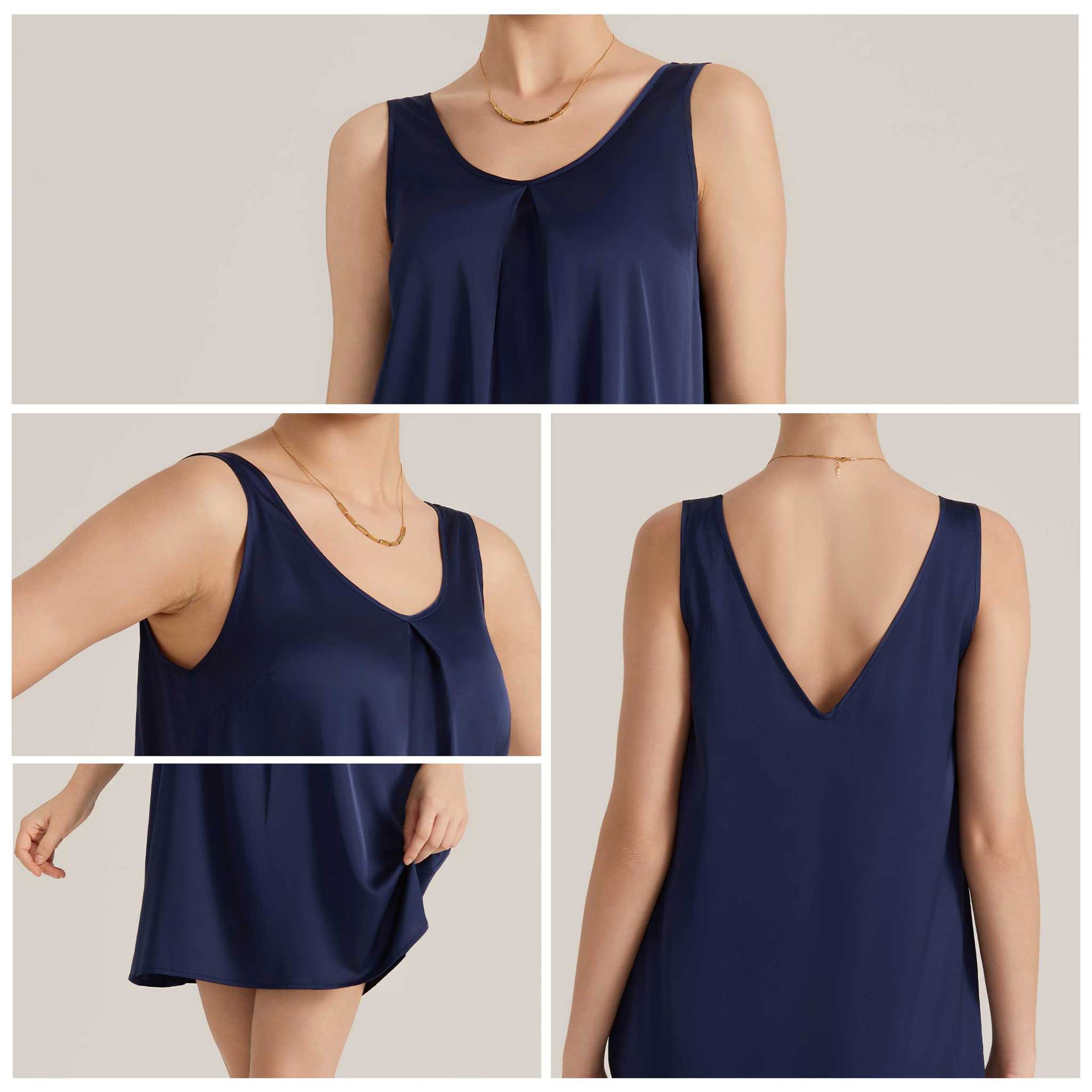 Womens Sleeveless Satin Chiffon V-Neck Nightdress