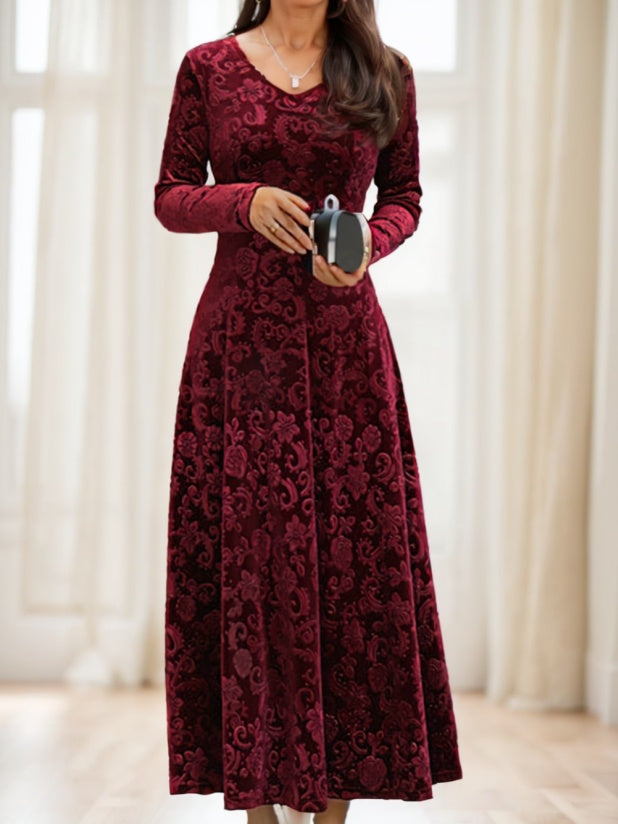 Floral Paisley Pattern Velvet Dress