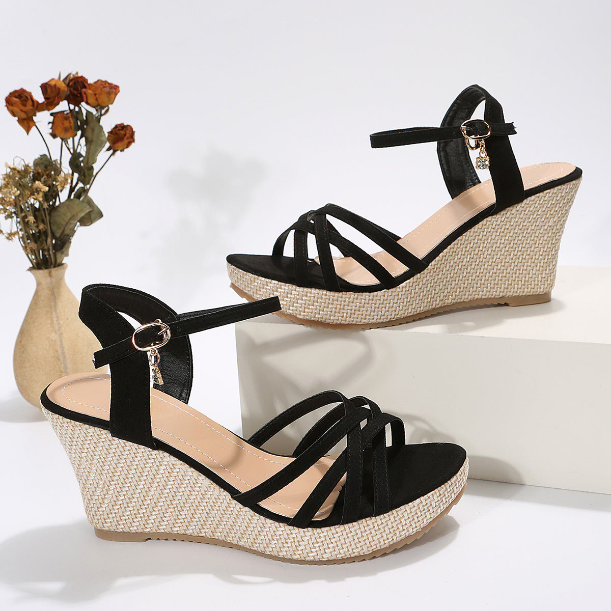 Women’s Strappy High Wedge Sandals in 2 Colors