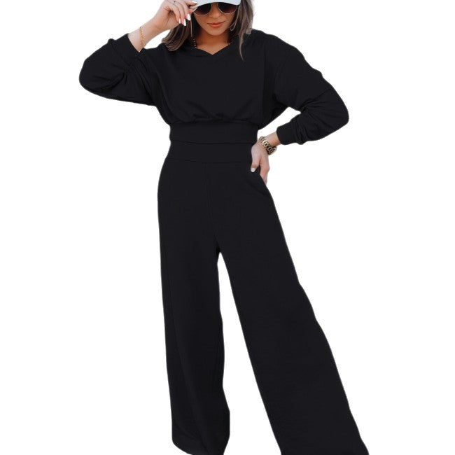 Wide-leg Pants And Hooded Sweatshirt Casual Set