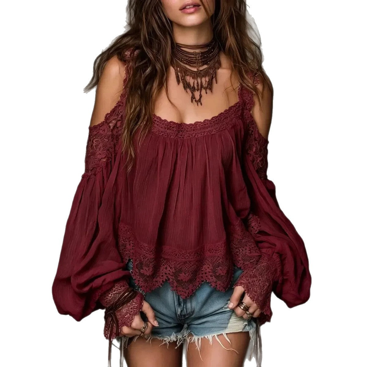Strap-layered Ruffle-detail Womens Blouse