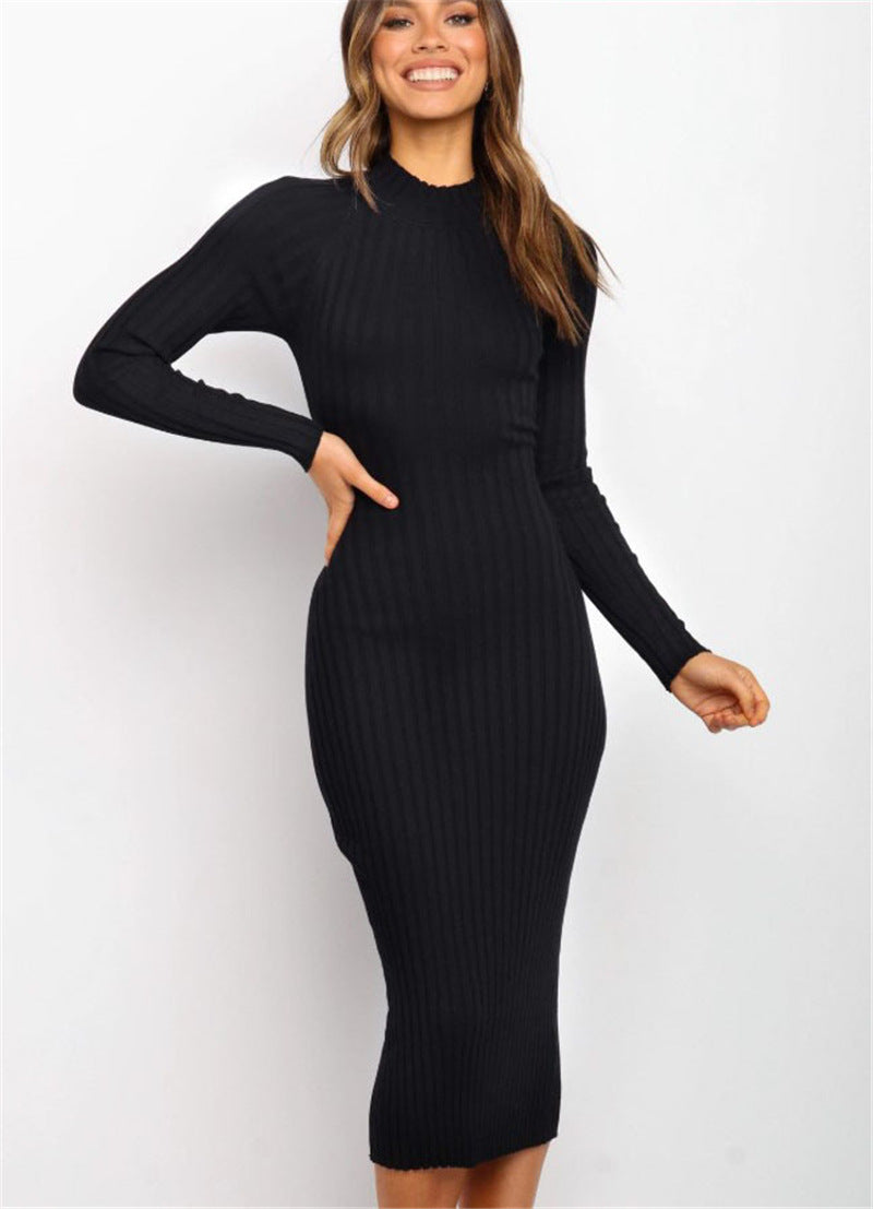 Women's Ribbed Backless Sweater Dress with Long Sleeves in 3 Colors S-XL - Wazzi's Wear