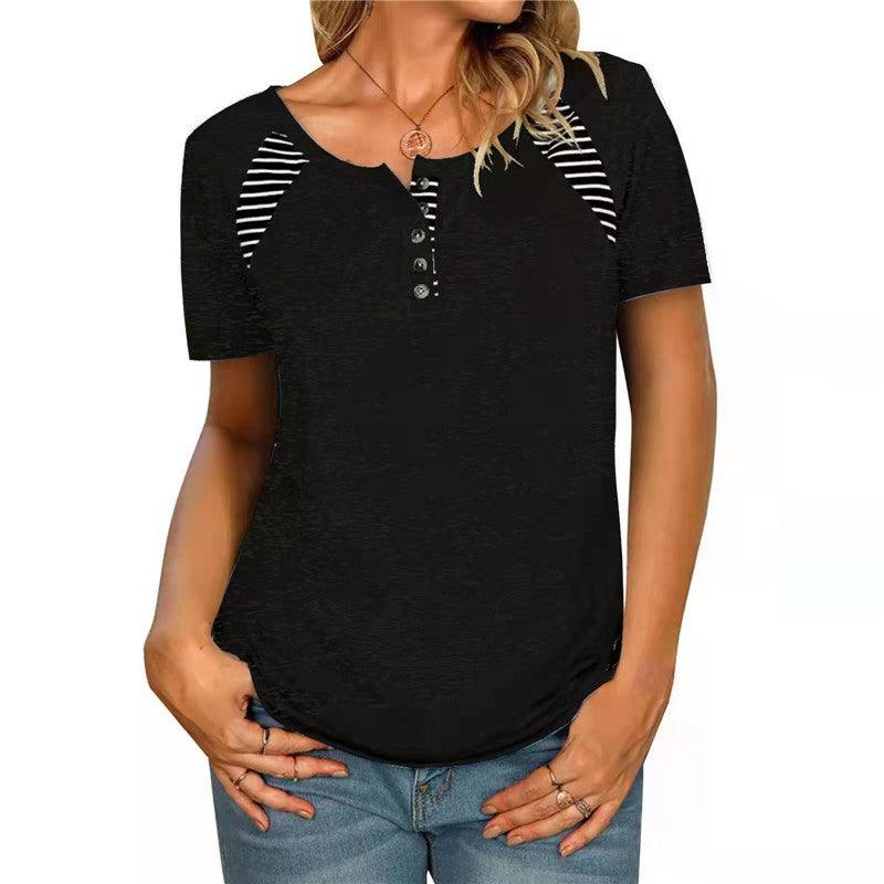 Women’s Round Neck Short Sleeve Top with Stripes